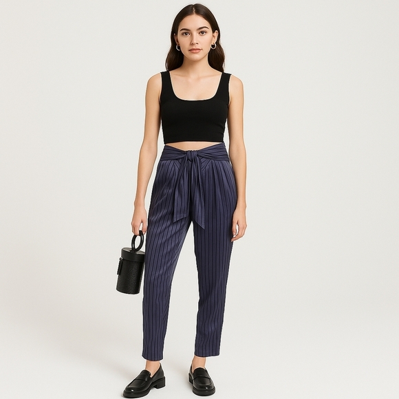 House of Harlow 1960 x REVOLVE Navy Pinstripe Tie Pants | Size S - Picture 9 of 10